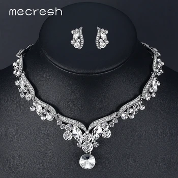 

Mecresh Crystal Wedding Jewelry Sets for Women Color Leaf Rhinestone Necklace Sets Bridal Engagement Jewelry Gift TL201