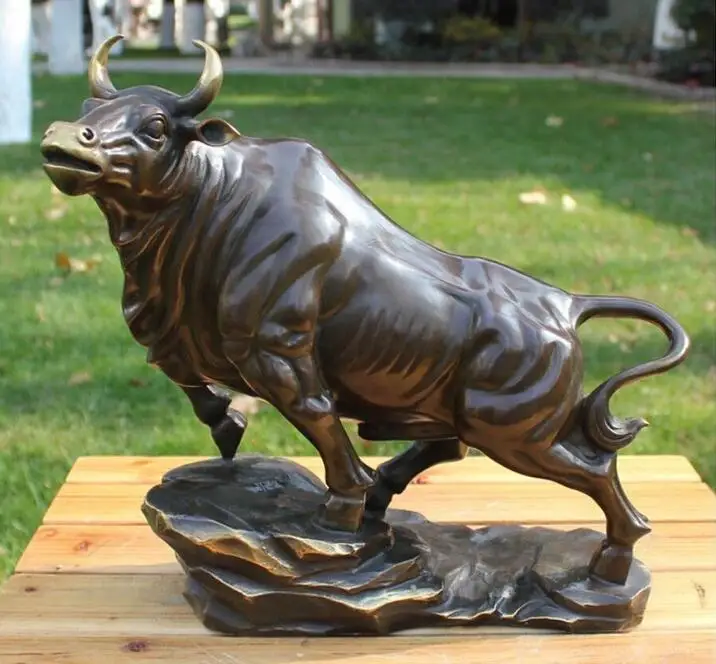 

12" China Bronze Copper Art Decoration Sculpture Lucky Bull Cow Cattle OX Statue