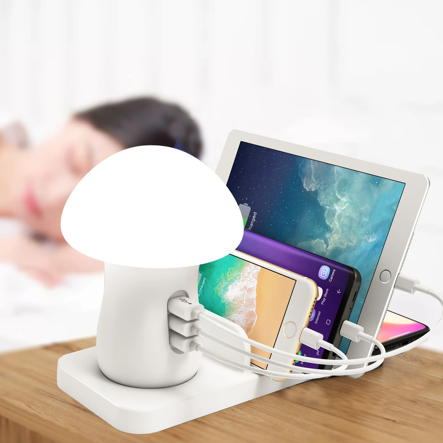 Show wish Table Lamp Touch Sensor Bedside Lamps Wireless charger USB