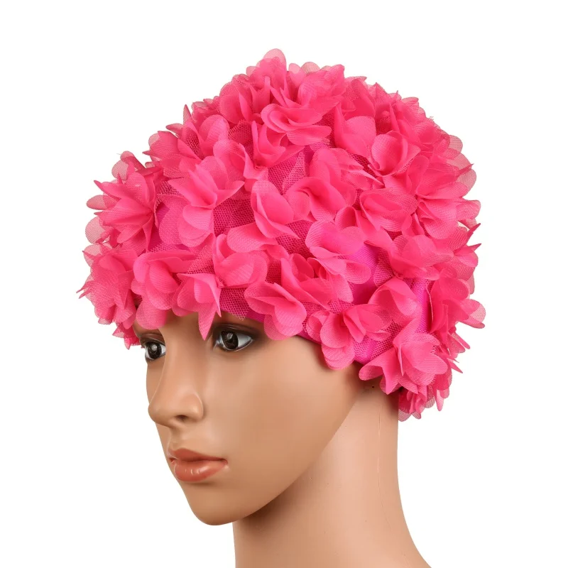 3D Floral Vintage Ladies Woman Swim Cap Petal Retro Swimming Hat Flower Bathing 