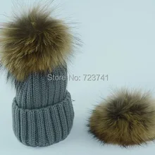 Зимние теплые pumpum Мех животных крючком ручной работы Вязание Шапки берет лыжный шапочка Бал шапки натуральный для женщин