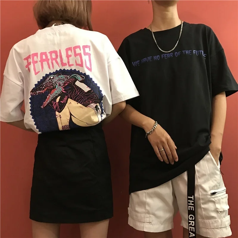 Uizzang BF ветер личность цифры Для женщин длинные рубашки Harajuku бесстрашный письма