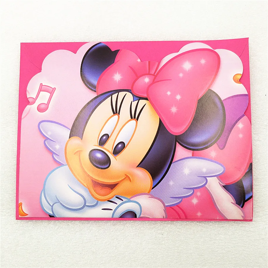  6pc Invitation Cards Envelope Minnie Mouse Party Supplies Kid Birthday Minnie Mouse Party Decoratio - 32975168119