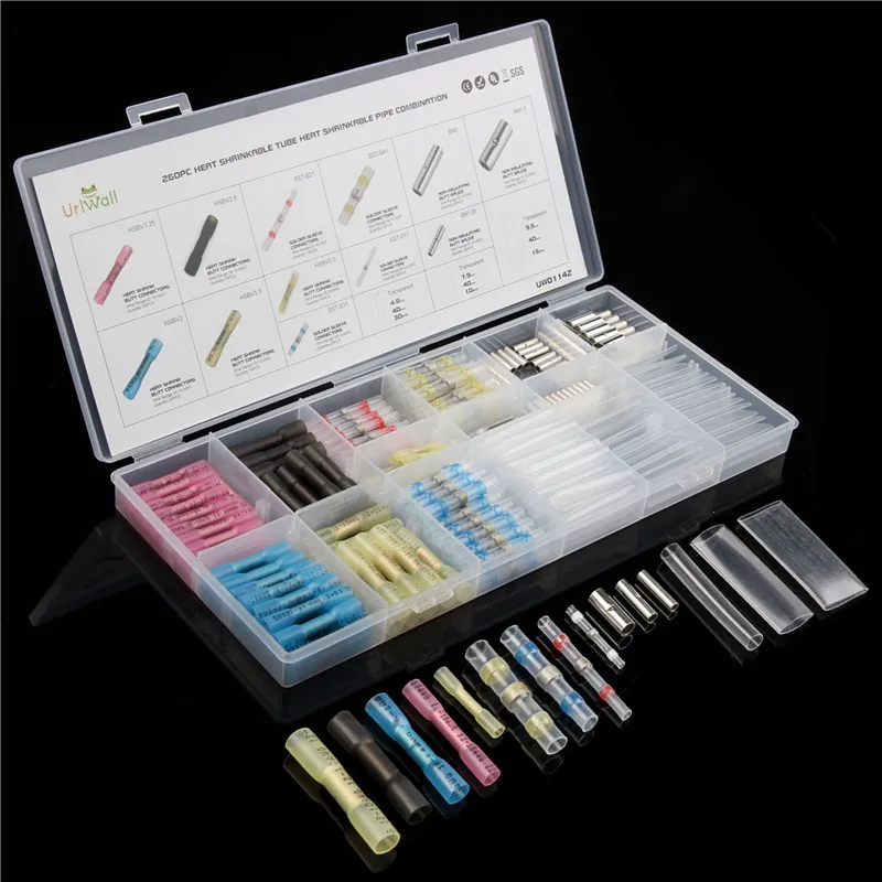 

260Pcs Insulated Electrical Wire Thicken Terminals Crimp Butt Connectors Set Clear Heat Shrink Tubing Wrap Wire Cable Sleeve KiT