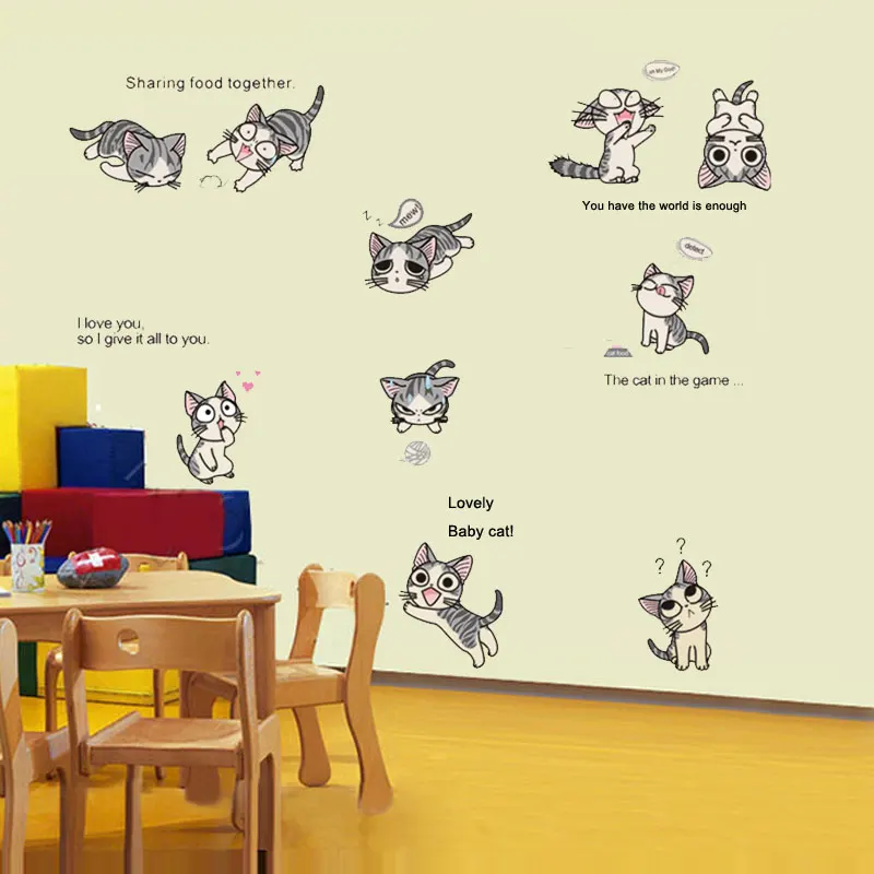 home decals kit lovely playing cats animals wall stickers kids room decoration