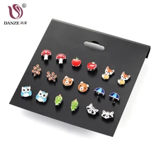 DANZE, 9 пар/лот, милые серьги-гвоздики из смолы, маленькие животные, лиса, лягушка, медведь, Сова, набор для детей, женщин, Aros Pendientes Girls Brinco