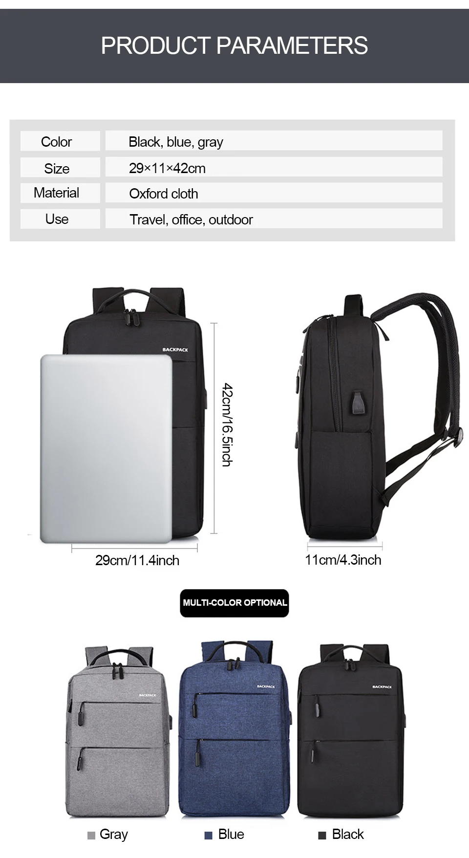 7 USB Charging Men Backpack Backpacks Laptop 15.6'' Women Backpacking Waterproof Business Travel Bagpack Notebook School Bag Pack