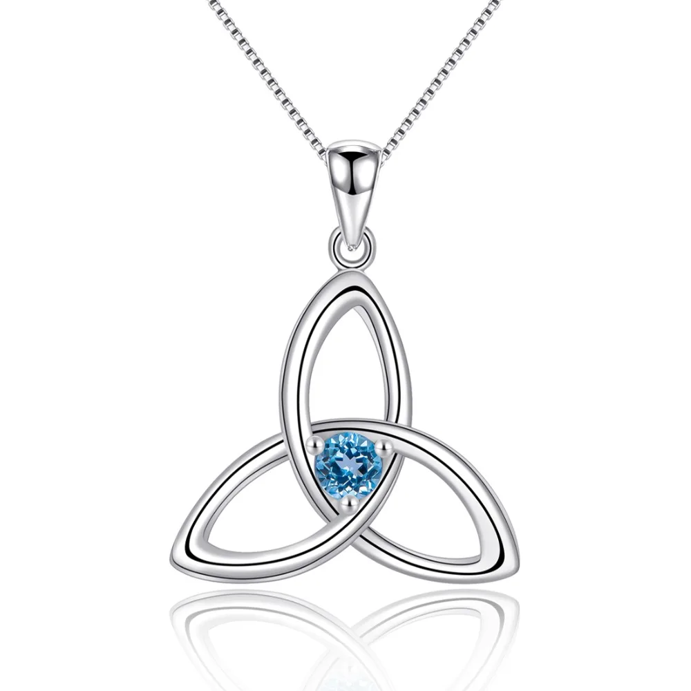 

Natural Blue Topaz 925 Sterling Silver Irish Knot Pendant Necklace for Women Birthstone Jewelry