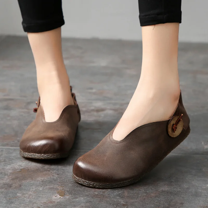 Zapatos Beige Mano Tyawkiho De Genuino Tacón Casuales Perezosos Cuero Mocasines Hechos 2019 A Las La rojo coffee Mujeres Gris Primavera Bajo 5aqnUU