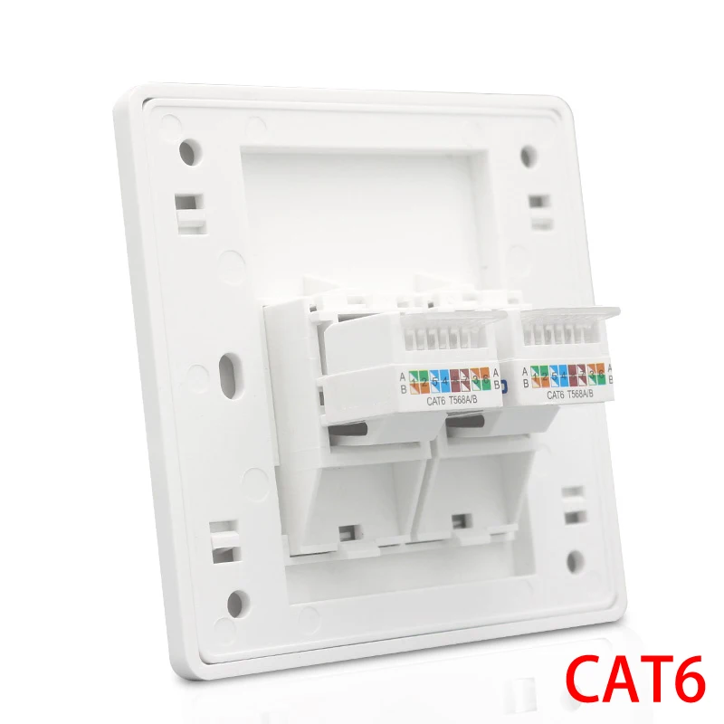 

White Color Wall Cover Cat 6 Type 2 Ports RJ45 LAN Wall Outlet Face Panel Compatible For TP Link Xiaomi Router