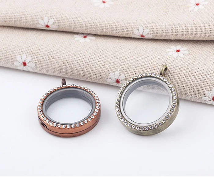 

5PCS 30*30*7mm Round floating glass locket pendent with rhinestone Fit Floating Charms BL30