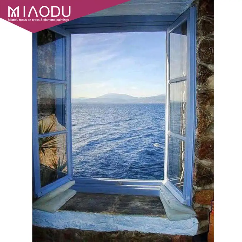 

Miaodu 3D DIY Window Of Sea Scenery Diamond Painting Cross Stitch Seaside Scenery Decorative Needlework Diamond Embroidery