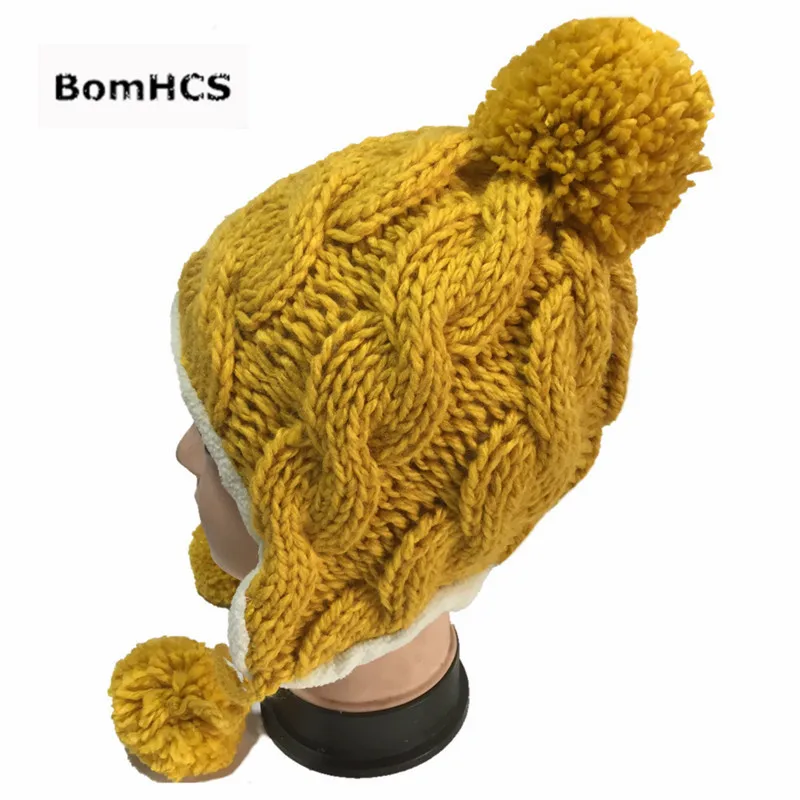 BomHCS вязаная шапка ручной работы Женская Осенняя Зимняя Толстая теплая Ушная муфта шапка бини