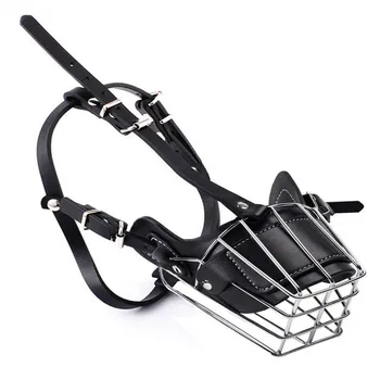 

Pitbull Dog Muzzle Adjustable Wire Leather Strap Iron Cage Basket Mouth Mask for Medium Large Dog Muzzle Anti Biting For Bulldog