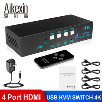

2x1 4K KVM Switch HDMI USB KVM Switch 2 Port USB Switch HDMI Switcher 4x1 Support Ultra HD 4K with USB Cables for PC