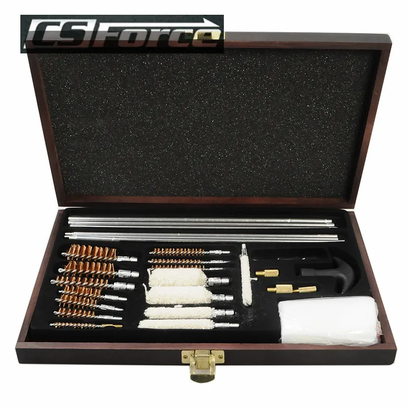 CS Force 28 PCS Hunting Gun Cleaning Kit Set Fit For 4.5mm 5.5mm Rifle Cleaner Wooden Case Pistol Brushes Tools With Box | Спорт и