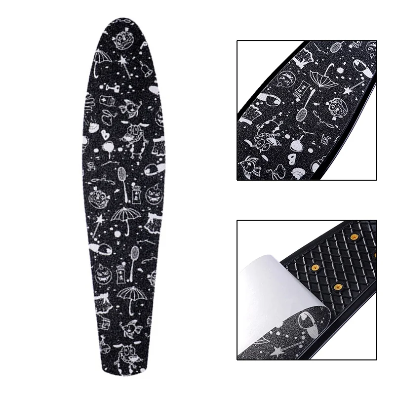 

Professional Skateboard Sticker Solid/Printed Anti-slip Waterproof Adhesive Single Rocker Sandpaper for Penny Board