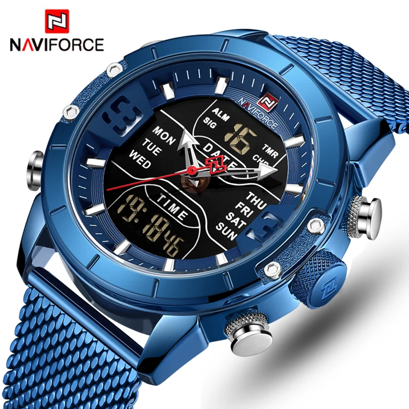 

NAVIFORCE Mens Watches Top Luxury Brand Men Sports Watches Men's Quartz LED Digital Clock Male Full Steel Military Wrist Watch