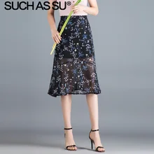 Новая шифоновая юбка миди с цветочным принтом для женщин летняя 3 цветная юбка с высокой талией и оборками S-3XL размера плюс тонкая юбка русалки