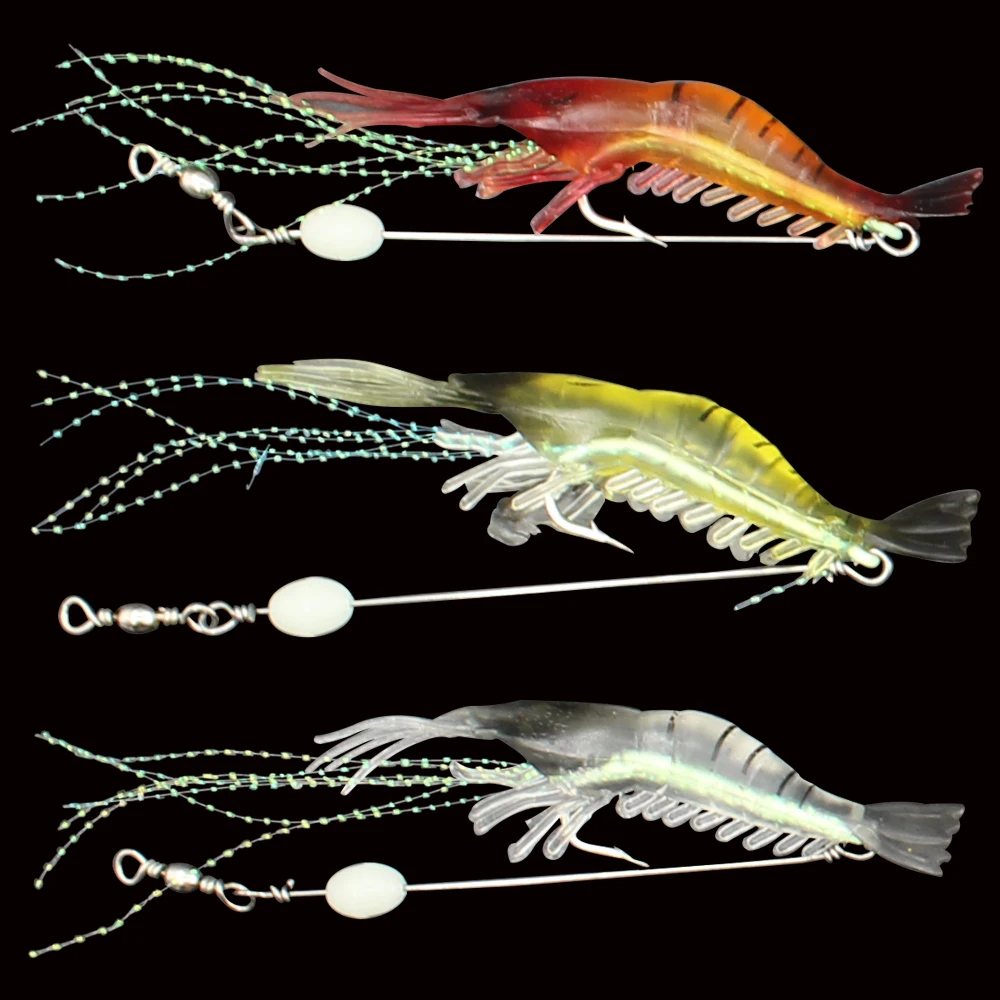 Soft Fishing Luminous Shrimp Lure With Hook Swivel Artificial Silicone