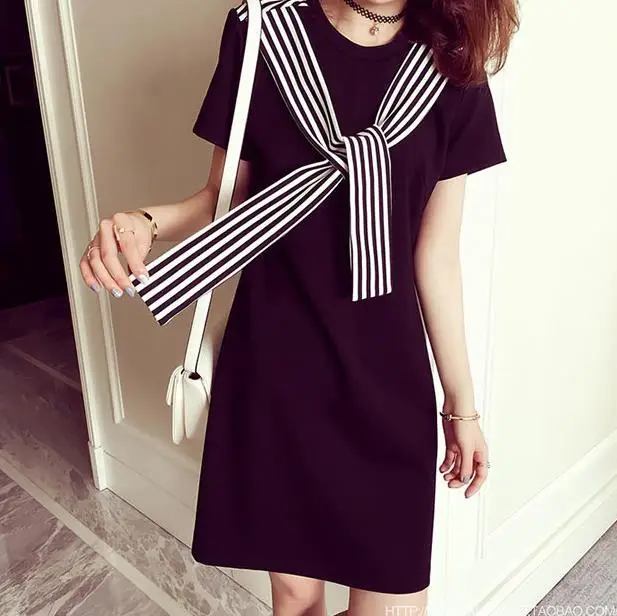 

2019 New Summer Fashion Lady T Shirt Dress Women Beach Casual Sexy Boho Splice Shawl Striped Print A-line Party Dresses Vestidos