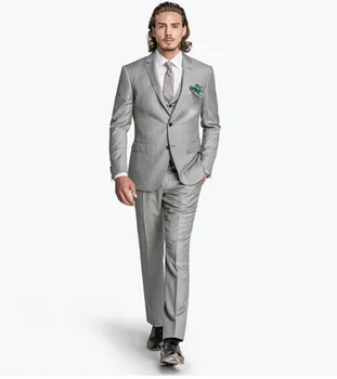 

Light Grey Groom Tuxedos Men's Dinner Party Prom Suits Groomsmen Wedding Blazer Suits (Jacket+Pants+Vest+Tie) NO:233