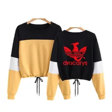 Drop shopping 2019 NEW Dracarys Game Of Thrones Round Neck CONTRAST COLOR Long Sleeve Rope Sweatshirt Women Sweatshirts Crop Top