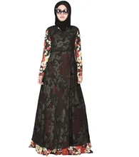 Fashion Chiffon Muslim Abaya in Dubai Islamic Clothing For Women Muslim Abaya Jilbab Djellaba Robe Musulmane Floral Print Dress