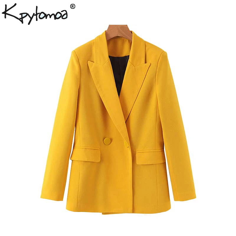 Винтажное стильное двубортное пальто Blazers с карманами для женщин модная верхняя одежда с длинным рукавом для офисных леди Повседневная Chaqueta Mujer