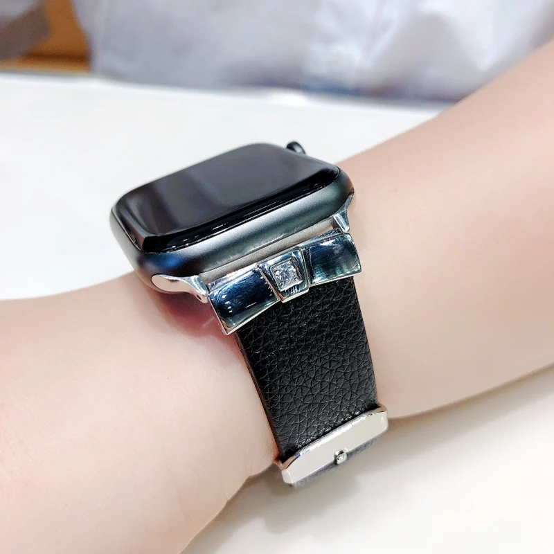 Ремешок для часов Apple watch 4 44 мм 40 42 38 женский кожаный браслет с бриллиантами
