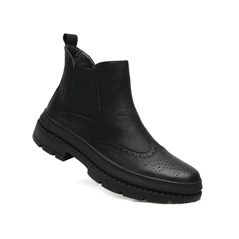 LIN KING/модные мужские ботинки «Челси»; короткие ботинки с перфорацией типа «броги» без застежки; ботинки на толстой подошве; водонепроницаемые повседневные мужские ботинки