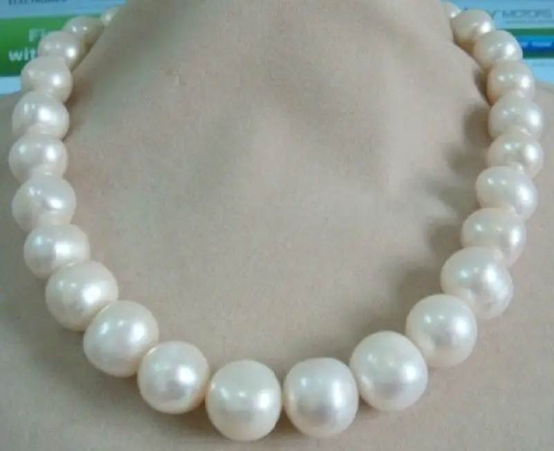 

~! HUGE 12.5-13.5MM SOUTH SEA GENUINE WHITE PEARL NECKLACE 18K GP WW