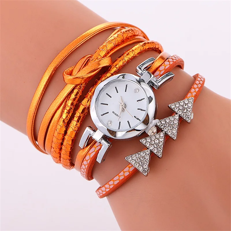 MINHIN, женские роскошные часы с серебряным браслетом, модные стразы, повседневная одежда, кварцевые наручные часы, многослойные часы на веревочном ремешке - Цвет: 3483 orange