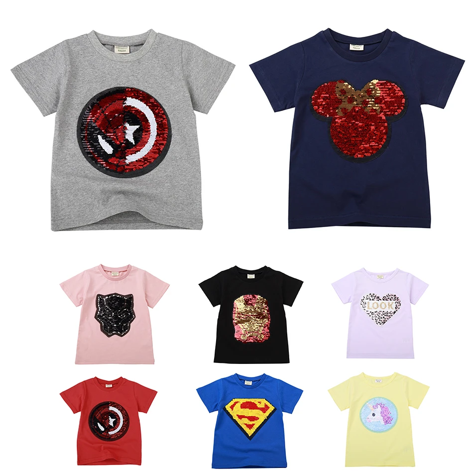 21夏キッズボーイズtシャツスーパーヒーロースパンコール可逆女の赤ちゃんtシャツユニコーンtシャツの綿の服tシャツトップス T Shirts Aliexpress