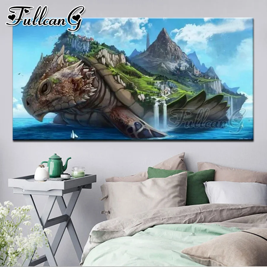 

FULLCANG full square/round drill large diy diamond paintings fantasy turtle mountain scenery 5d mosaic embroidery sale FC1205