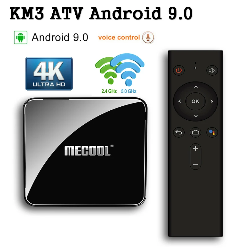 

mecool km3 Android 9.0 TV BOX Amlogic S905X2 Quad core 4G/64G 2.4G/5G WiFi 4K smart tv box Set Top Box Voice Control Android TV