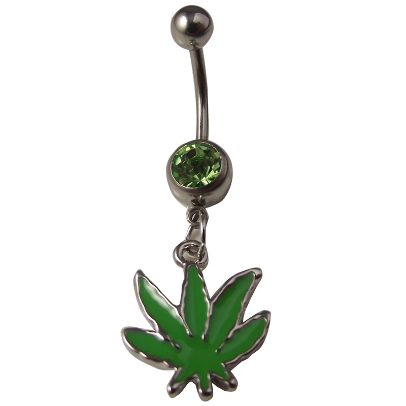 1 шт Кристальный зеленый кленовый лист пупка кольцо из нержавеющей стали для