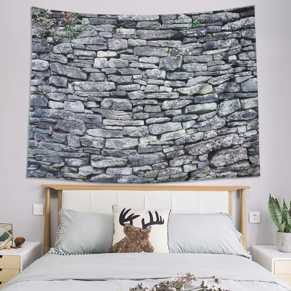 Dremisland винтажный серый кирпич стена камень гобелен полиэстер ткань кирпичная стена тематический гобелен на стену для спальни общежития