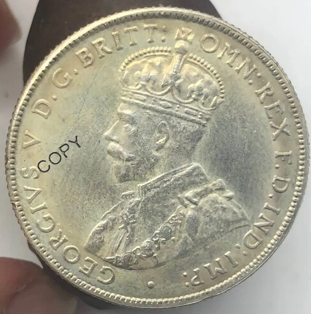 Австралия 1 One Florin Two Shillings Джордж V 1913 коронованный бюст левая медная Посеребренная Имитация монеты с восстановленным краем