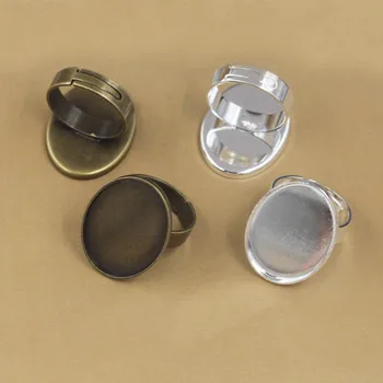 

Blank Ring Settings 18x25mm Oval Bezel tray Glass Cabochons Bases Metal Adjustable Rings DIY Findings Accessories Multi-color