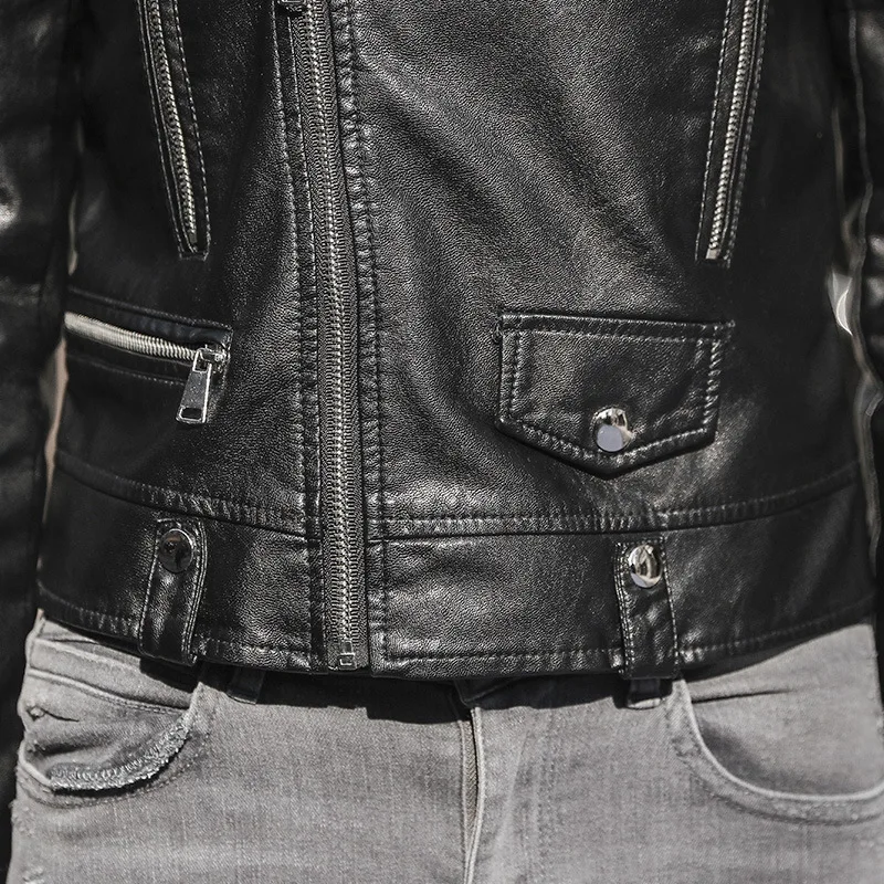 Autumn new  SLP women's motorcycle leather women's short paragraph star with the same paragraph PU leather XL ladies jacket