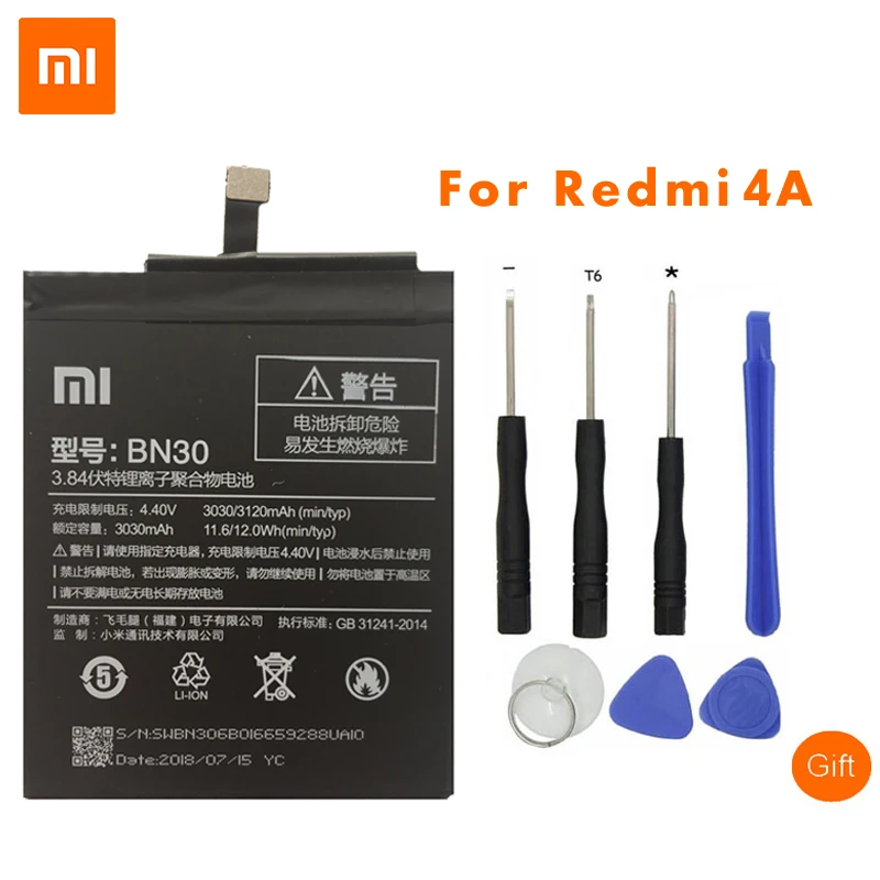 Оригинальные аккумуляторы для мобильных телефонов Xiaomi BN30 для Xiaomi Redmi 4A, высокое качество, 3120 мАч Redrice 4A Hongmi 4A, Сменные Аккумуляторы