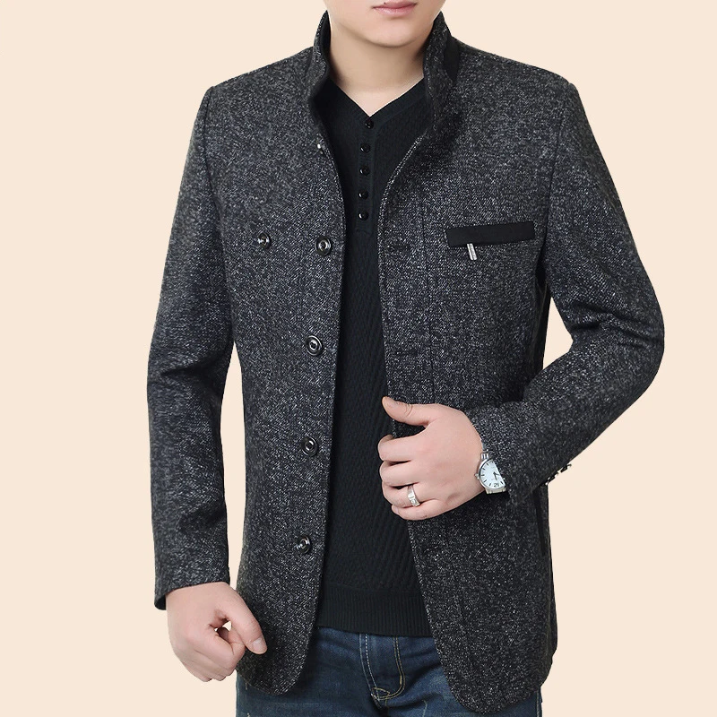 New Hot Top Spring Autumn New Style Woolen Jacket Men Stand Collar
