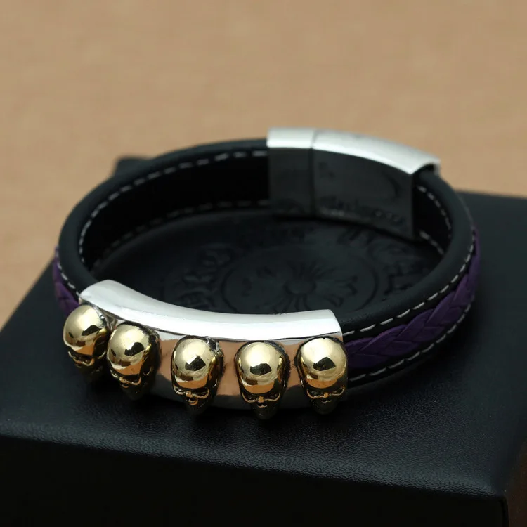 

Wholesale S925 Sterling Silver Fashion Jewelry Thai Silver men's Light Body With Copper Skeleton Jack Leather Ring