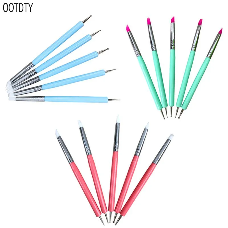 

5pcs Double-head Pottery Clay Sculpture Tool Rod 2 Way Dotting Pen Indentation Pen Brush for Cake Creative Craft Nail Art