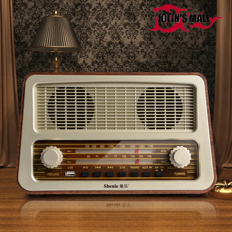 

Restore ancient style noble-style wood radio USB/AM/FM/USB/AUX input battery or power adapter DC9V