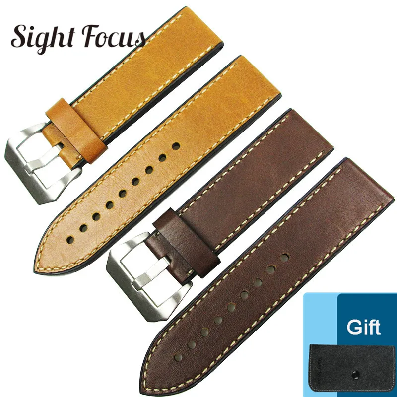 

20mm 22mm 24mm 26mm Leather Rubber Lining Watch Band for Panerai Hamilton Strap Men Watch Belt Brown Straps Wrist Watchband Blue