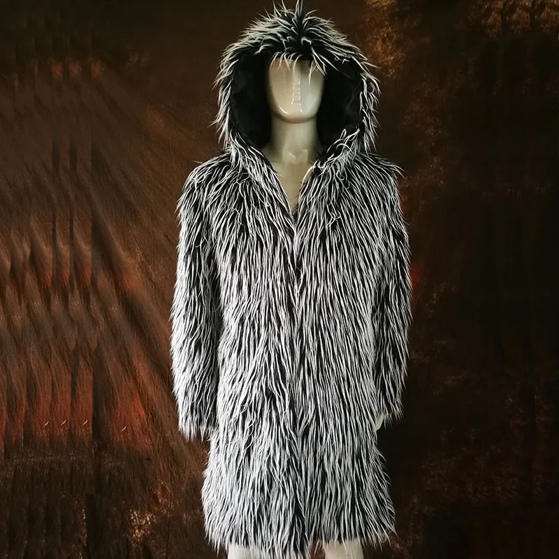 Популярные зимние осенние мужские пальто из искусственного лисьего меха Длинная ветровка Свободная теплая Модная мужская кожаная