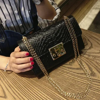 

Fashion Ladies Crocodile Flap Designer Handbag Women Black White Small Clutch Gold Chain Girls Crossbody Mini Square evening Bag