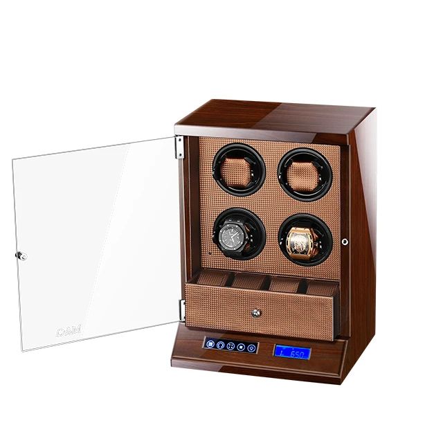

wooden Automatic Silent Watch Winder regular Shape Transparent Cover Wristwatch Box with EU Plug